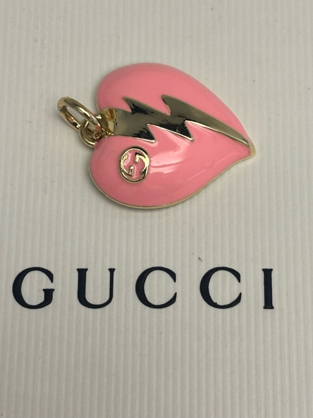 Gucci Pink Enamel Heart Charm with Gold Lightning Bolt - Picture 2 of 6
